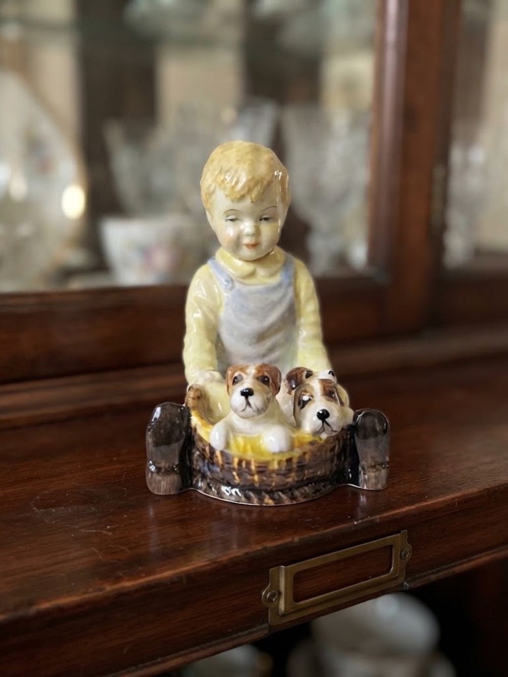 Vintage Paragon Fine Bone China "Pals" Figurine 4" Boy with Basket of Puppies